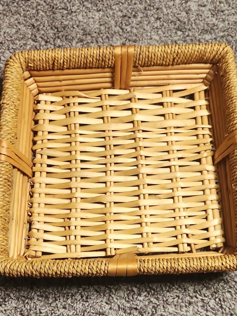 Woven Natural Rattan Square Serving Basket - Neutral